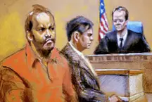 Judge Gibbons, right, in a sketch from the Tarloff trial